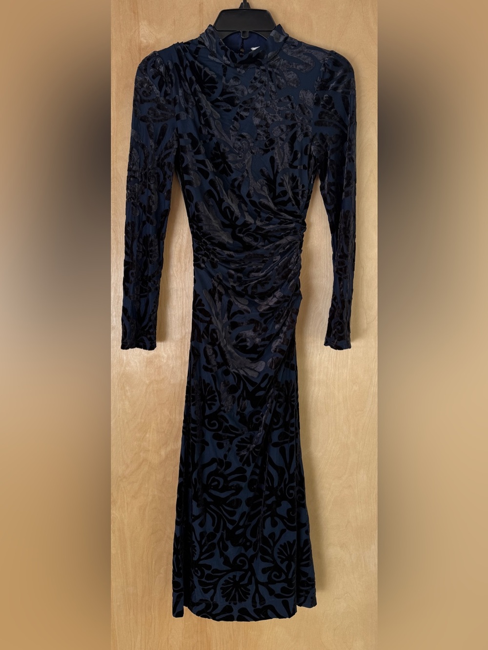 Sea New York Alia Stretch Burnout Velvet Midi Dress Navy Blue Black NWT XS - Picture 6 of 14